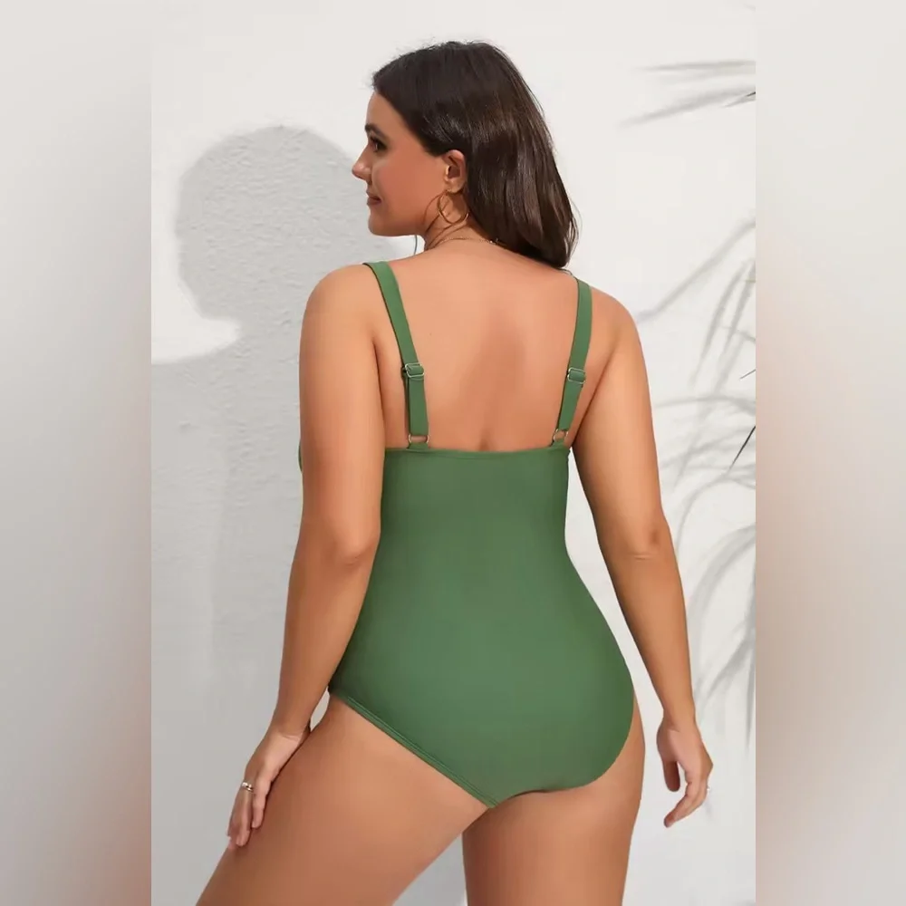 NWT Green One-Piece Swimsuit with Lace Trim - Picture 4 of 7
